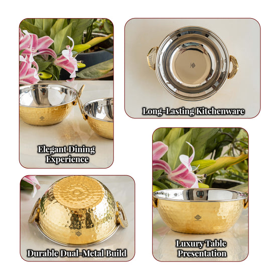 Brass Steel Kadai With Hammered Design- Tableware & Serveware