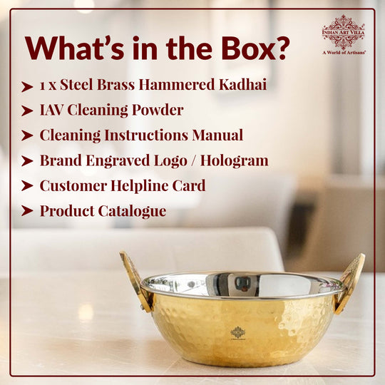 Brass Steel Kadai With Hammered Design- Tableware & Serveware
