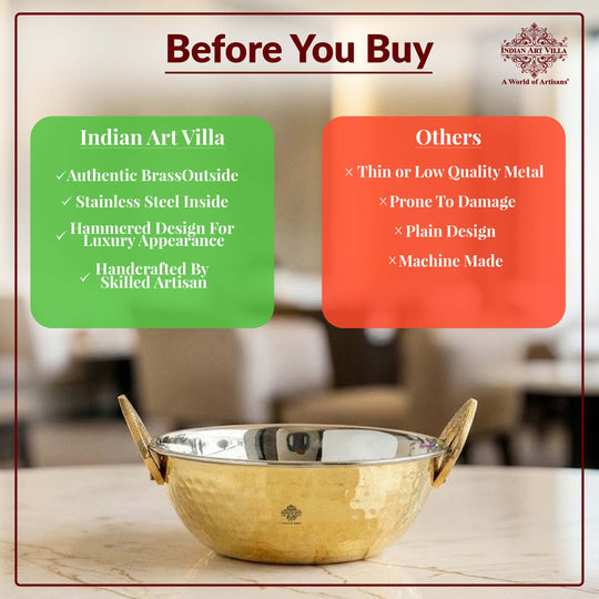 Brass Steel Kadai With Hammered Design- Tableware & Serveware