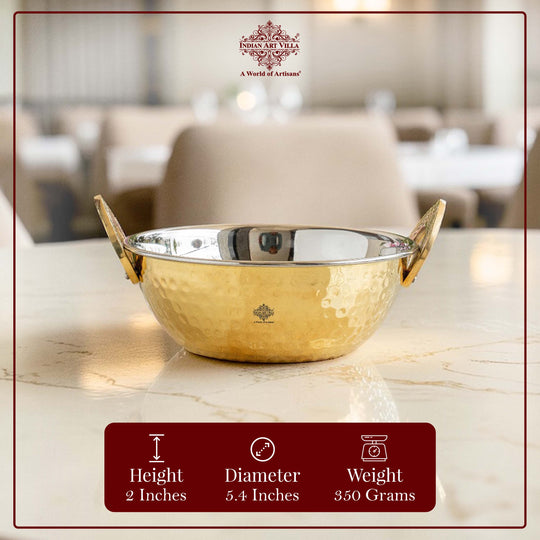 Brass Steel Kadai With Hammered Design- Tableware & Serveware