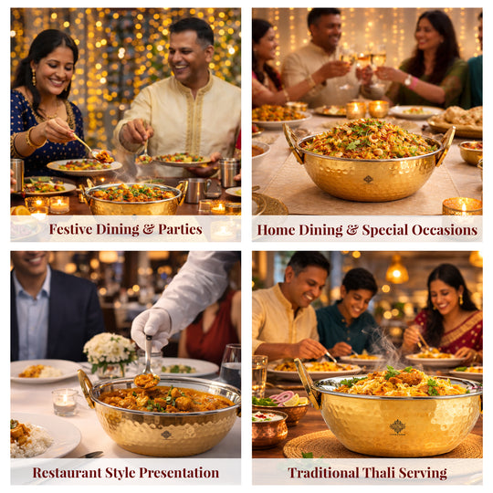Brass Steel Kadai With Hammered Design- Tableware & Serveware