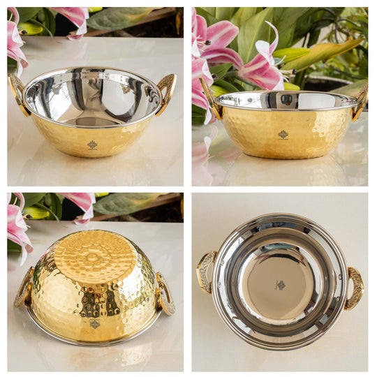Brass Steel Kadai With Hammered Design- Tableware & Serveware