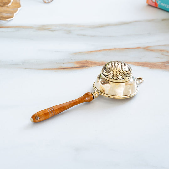 Brass Strainer/Chalni with wooden Handle,7.5 inch length