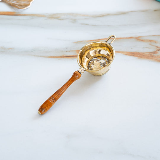 Brass Strainer/Chalni with wooden Handle,7.5 inch length