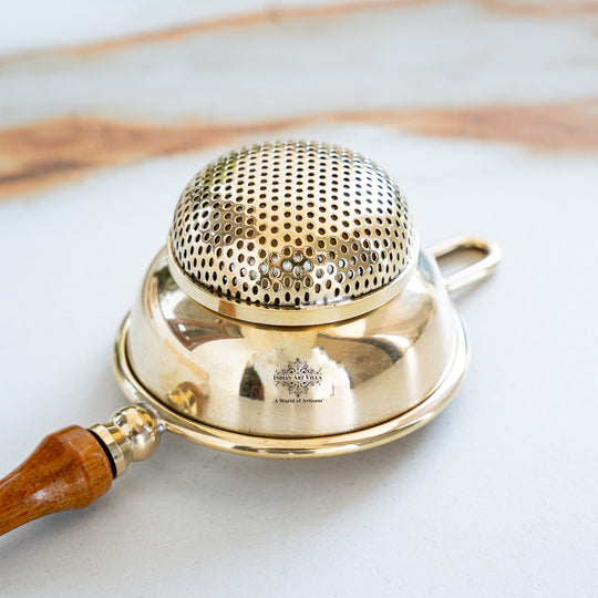 Brass Strainer/Chalni with wooden Handle,7.5 inch length
