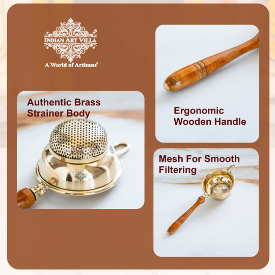 Brass Strainer/Chalni with wooden Handle,7.5 inch length