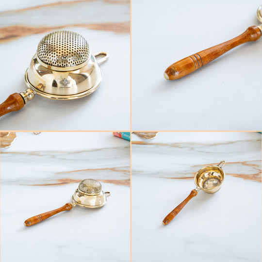 Brass Strainer/Chalni with wooden Handle,7.5 inch length