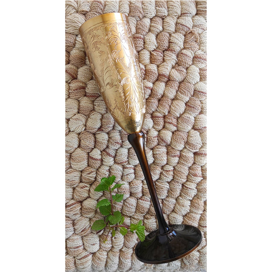 Brass embossed champagne flute glass angle view — Indian Art Villa