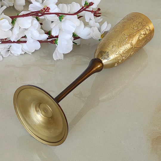 Brass embossed champagne flute glass side view — Indian Art Villa