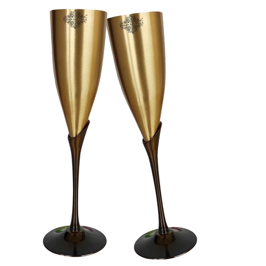 Brass Finish Embossed Design Flute Champagne Glass - 200 ML