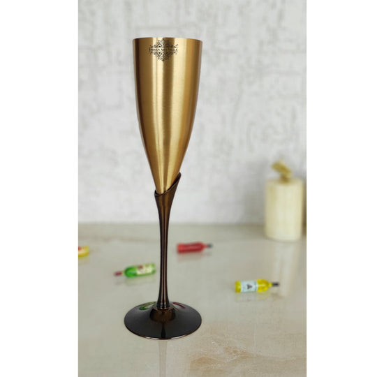 Brass Finish Embossed Design Flute Champagne Glass, Bareware, Bar Accessories & Tools For Bars, Catering Venues, Home, Office, Party, Hotels, Volume- 200 ML