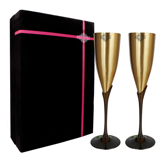 Brass Champagne Flute Glass Set with Velvet Box – 200 ML