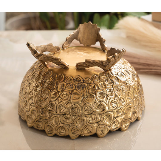 Brass Floral Pedestal Fruit Bowl – 7.9 Inch Gold Finish