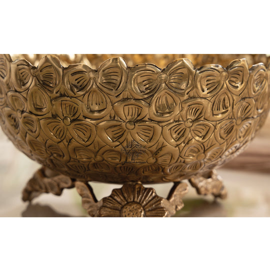 Brass Floral Pedestal Fruit Bowl – 7.9 Inch Gold Finish