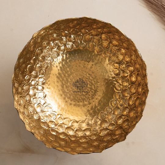 Brass Floral Pedestal Fruit Bowl – 7.9 Inch Gold Finish