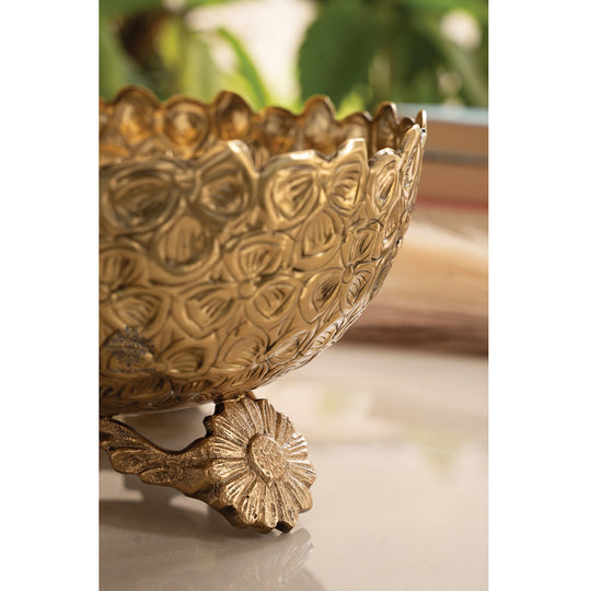 Brass Floral Pedestal Fruit Bowl – 7.9 Inch Gold Finish