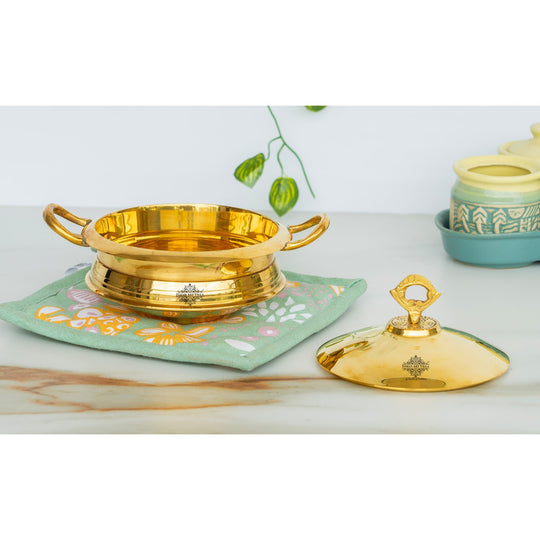 Pure Brass Handi with Lid & Handle