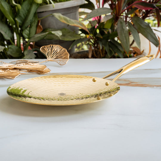 Brass Tawa With Handle With Hammered Design