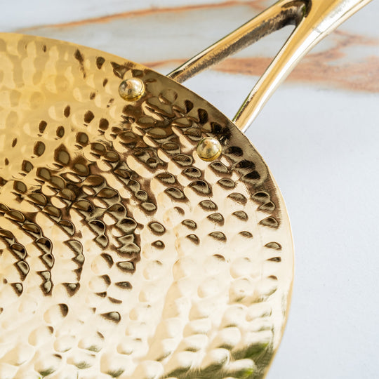 Brass Tawa With Handle With Hammered Design
