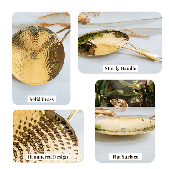 Brass Tawa With Handle With Hammered Design