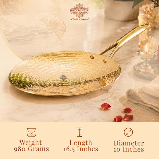 Brass Tawa With Handle With Hammered Design