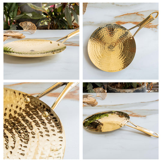 Brass Tawa With Handle With Hammered Design