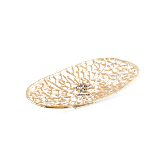 Gold Finish Antique Lacquer Matte Finish Decorative Tray – 47 cm Oval Shape, Cutting Design