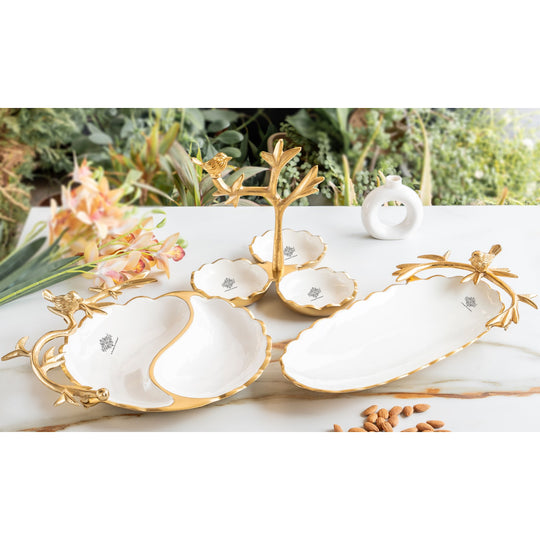 Brass Finish Decorative Serving Platter with Bird Design – 43 CM Oval Shape, Elegant Tableware for Home, Kitchen, Parties, Weddings, and Gifting