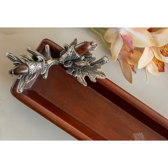 Wooden Rectangle Platter Tray – 14.6 Inch, Flower & Leaf Design, Elegant Wooden Serving Tray for Dining, Home Decor, Kitchen, and Gifting