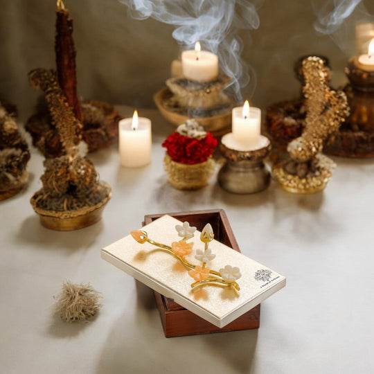 Wooden Decorative Box with Silver-Plated Leaf and Flower Design