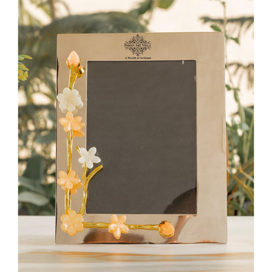 Silver plated lotus bird floral decorative photo frame front view — Indian Art Villa