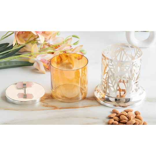 Silver Plated Brass & Glass Jali Cutting Dry Fruit Box, Oval Shaped Decorative Chocolate & Dry Fruit Storage Box