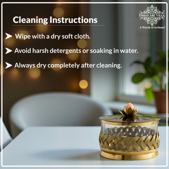 Brass Decorative Multipurpose Bowl with Lid & Lotus Design Knob