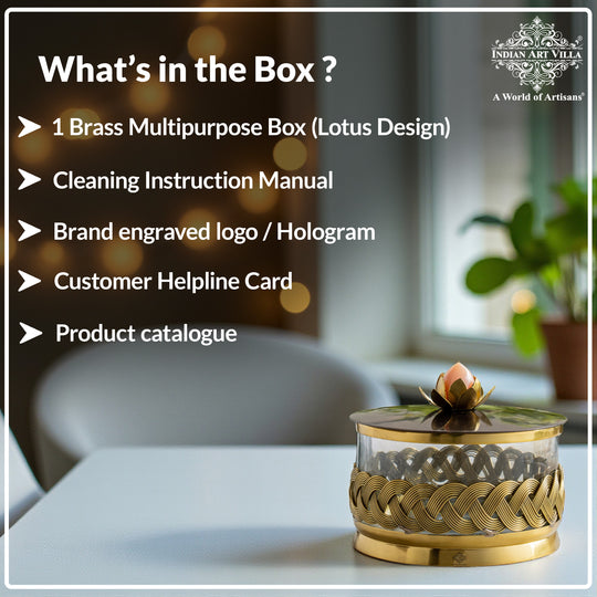 Brass Decorative Multipurpose Bowl with Lid & Lotus Design Knob