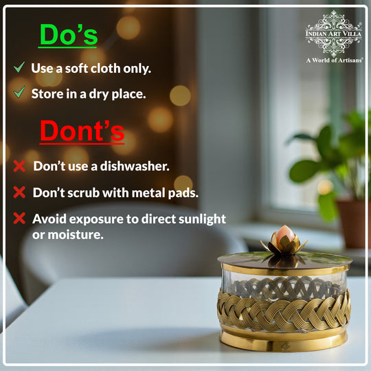 Brass Decorative Multipurpose Bowl with Lid & Lotus Design Knob