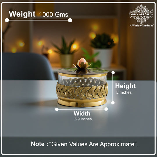 Brass Decorative Multipurpose Bowl with Lid & Lotus Design Knob