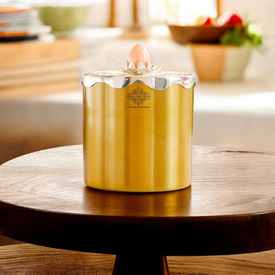 Silver-Plated & Brass Multipurpose Box with Lotus Design Lid, Gold & Silver Finish, Elegant Decorative Box for Dry Fruits, Sweets And Gifting