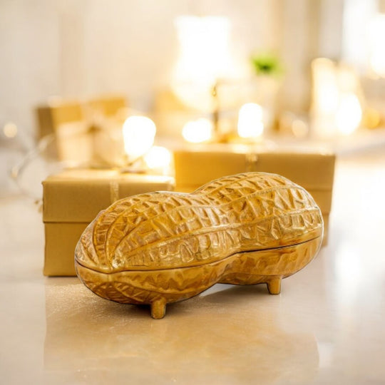 Gold Finish Peanut Design Decorative Box, Unique Storage for Dry Fruits