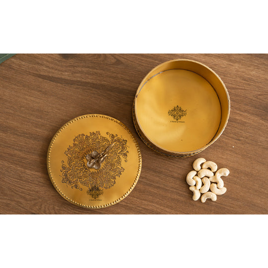 Brass embossed floral design dry fruit box close-up — Indian Art Villa