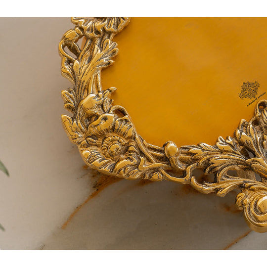 Brass Finish Photo Frame with Floral Design, Antique Golden Finish, 4x6 Inch – Decorative Tabletop & Home Décor Gift Item