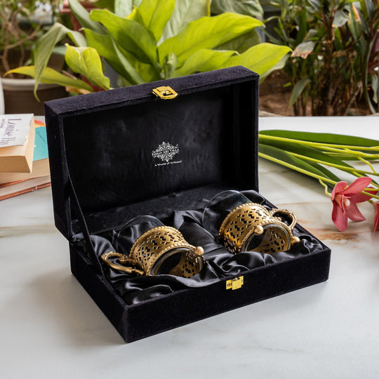 Pure Brass Tea Cup Set of 2,& 4with Black Velvet Gift Box-170 ML