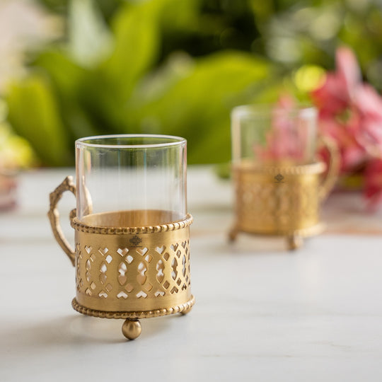 Pure Brass Tea Cup Set of 2,& 4with Black Velvet Gift Box-170 ML