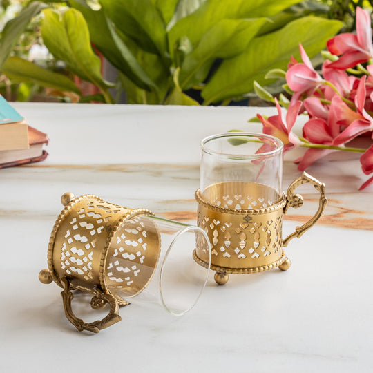 Pure Brass Tea Cup Set of 2,& 4with Black Velvet Gift Box-170 ML