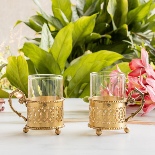 Pure Brass Tea Cup Set of 2,& 4with Black Velvet Gift Box-170 ML