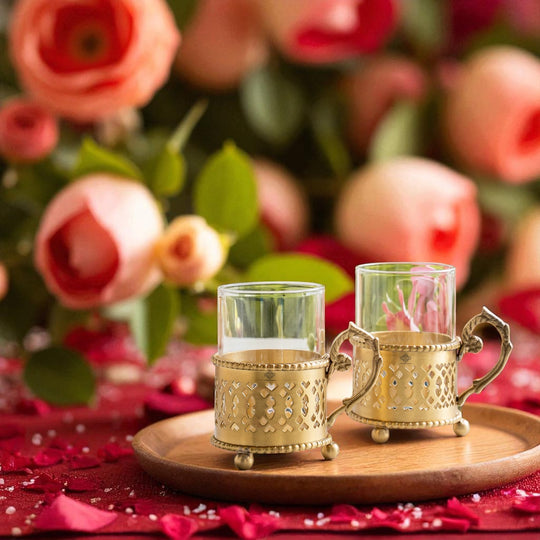 Pure Brass Tea Cup Set of 2, with Black Velvet Gift Box-170