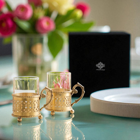 Pure Brass Tea Cup Set of 2,& 4with Black Velvet Gift Box-170 ML