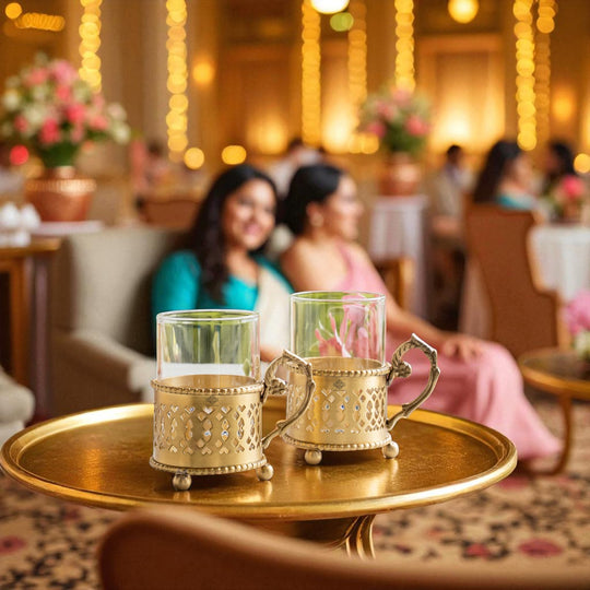 Pure Brass Tea Cup Set of 2,& 4with Black Velvet Gift Box-170 ML