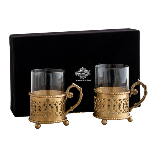 Pure Brass Tea Cup Set of 2,& 4with Black Velvet Gift Box-170 ML
