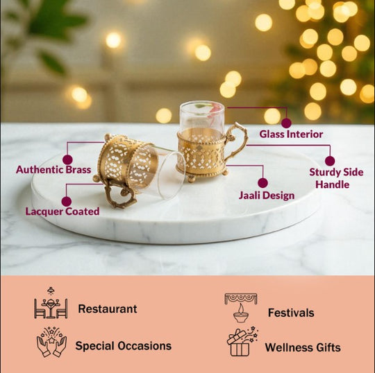 Pure Brass Tea Cup Set of 2,& 4with Black Velvet Gift Box-170 ML