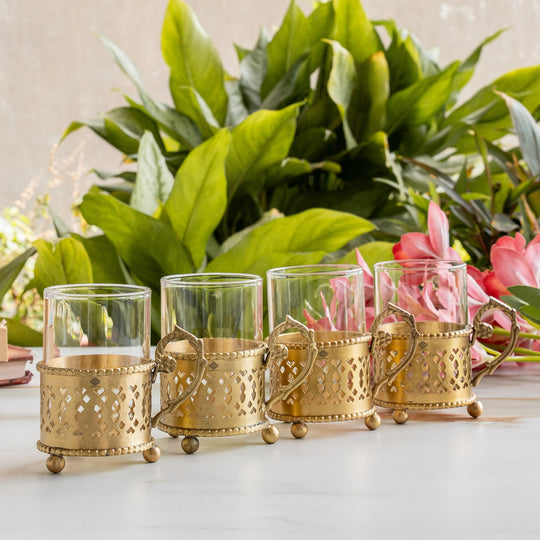 Pure Brass Tea Cup Set of 2,& 4with Black Velvet Gift Box-170 ML